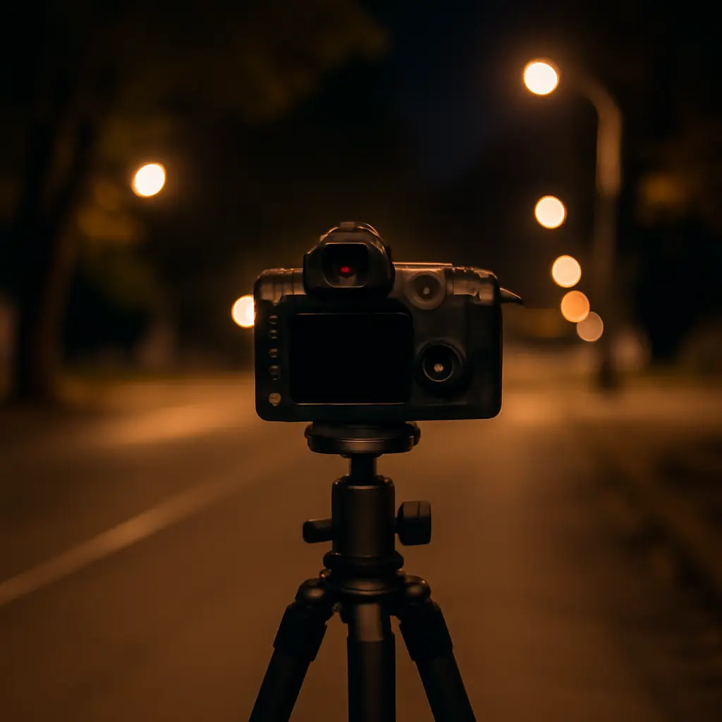 Camera mounted on tripod for low light photography