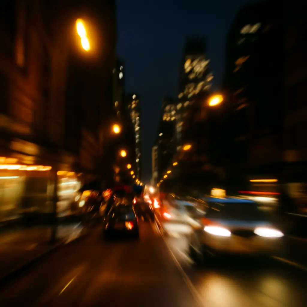 Blurry handheld night city photo example