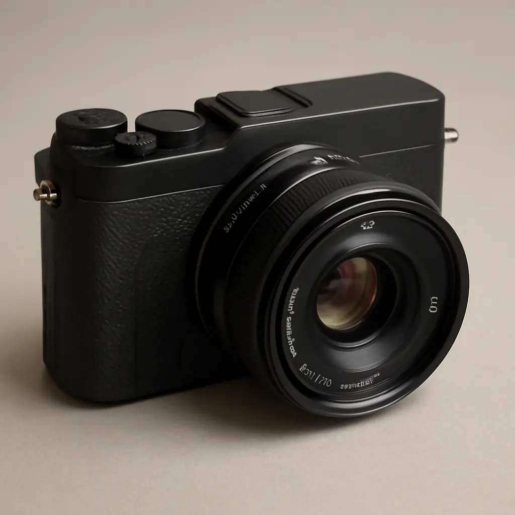 Mirrorless camera with prime lens on table