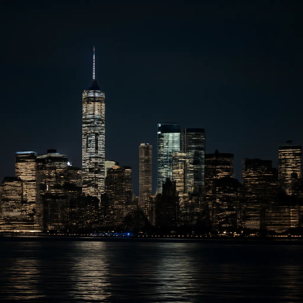 City skyline at night after stabilization and exposure correction
